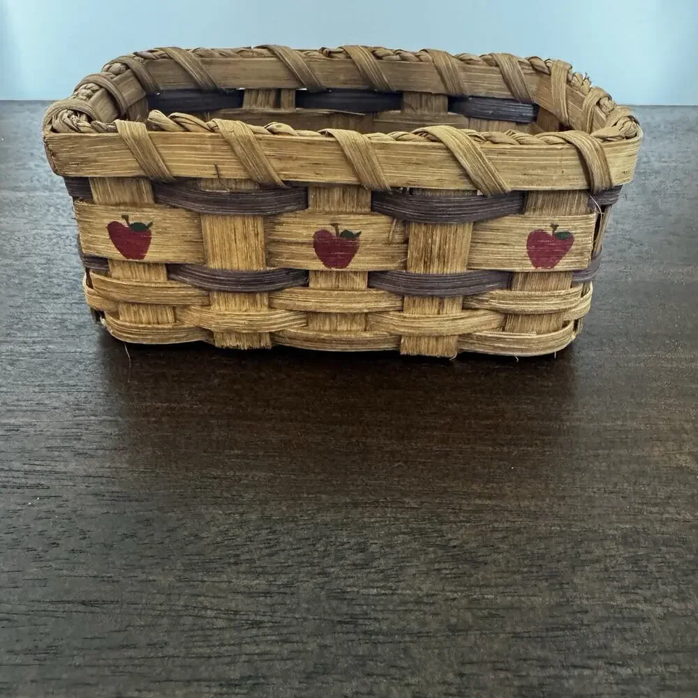Farmhouse Hand Woven Slat Basket Country Core Hand Painted Apples Folk Art 4